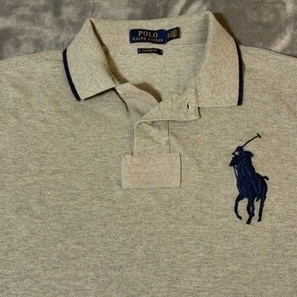 Polo Ralph Lauren Mens XL Big Pony Custom Fit Polo Shirt Gray Navy Blue Vintage
